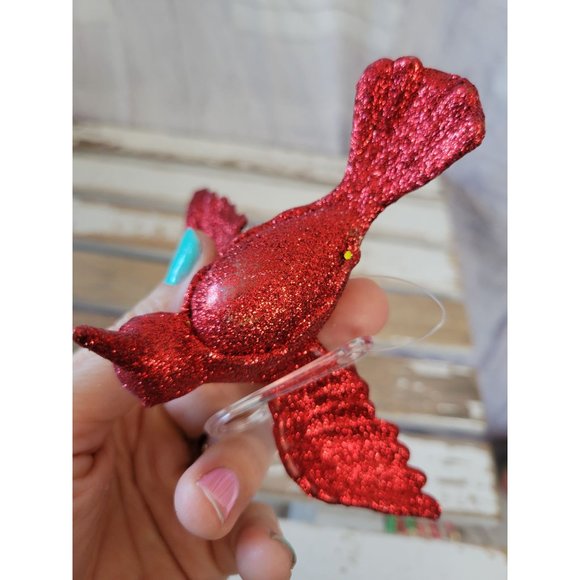 Red hummingbird bird glitter ornament Xmas holiday tree - Picture 6 of 6